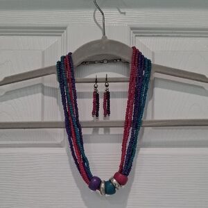 80s Multicolor Beaded Necklace and Earring Set